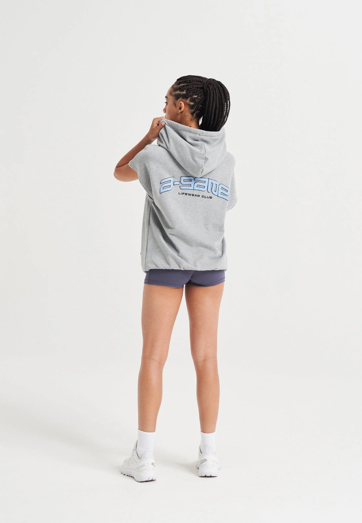 WOMENS A-GAME ROTATE LOGO CROPPED SLEEVELESS HOODIE - GREY MARL
