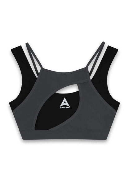 WOMENS A-GAME LAYERED SPORTS BRA - BLACK/ASPHALT